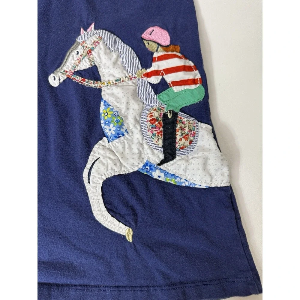Carter's Navy Blue Short‎ Sleeve Dress Quilt Look Girl Riding Horse Girl's 5T